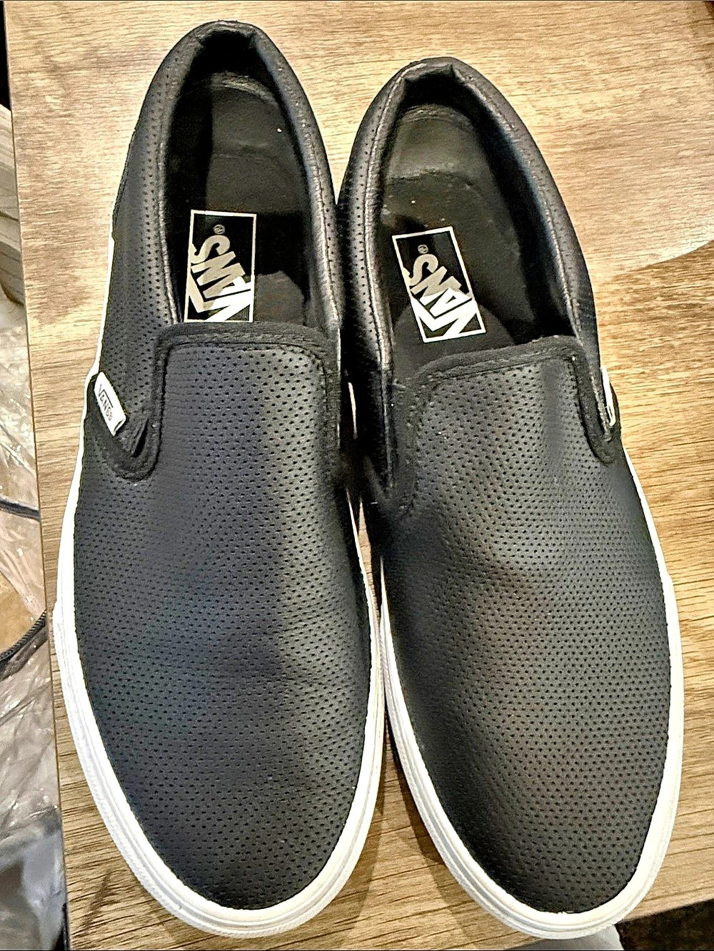 Vans Classic Slip-On Perforated Leather Sneakers Black & White US 8